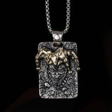 扑克银吊牌小丑王男士银吊坠925银项链挂坠坠子泰银复古做