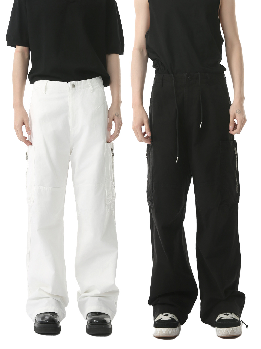 MTLCLOTHES Hombres| High Street Cleanfit Splice Zipper Design Hip Hop Casual Solid Jeans Tide