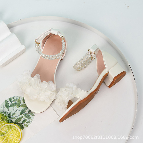 Dedicated New Fish-Tooth High Heel Pearl Flower Decoration Children's Sandals, Everyday Shoe Performance Shoes