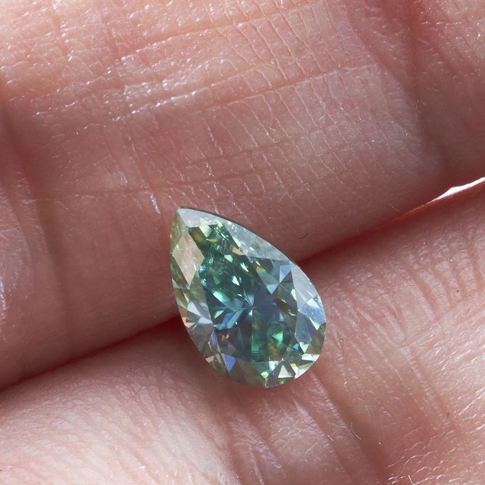 Peras / gotas de agua color azul-verde Moissanite con certificado de cintura tamaño tarjeta de plata negra / joyería de oro K