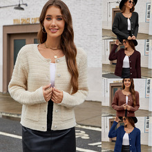 2024新款亚马逊毛衣秋季外套小香风毛衣圆领针织开衫毛衣批发厂家