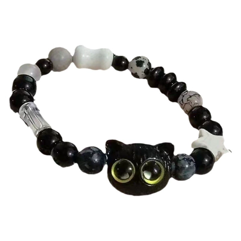 Сыр черный кунжут маленький котенок черный кошачий шампур 2024 новые звезды черно-белые тона милые ins пара браслетов