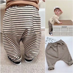 Ins Baby Children's Wear Spring and Autumn New Korean Style Baby's Big PP Pants Boys and Girls Striped Harlan Pants Casual Trousers