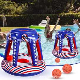 充气蓝球架户外篮球框套装泳池独立日美国国旗浮动水上游戏玩具