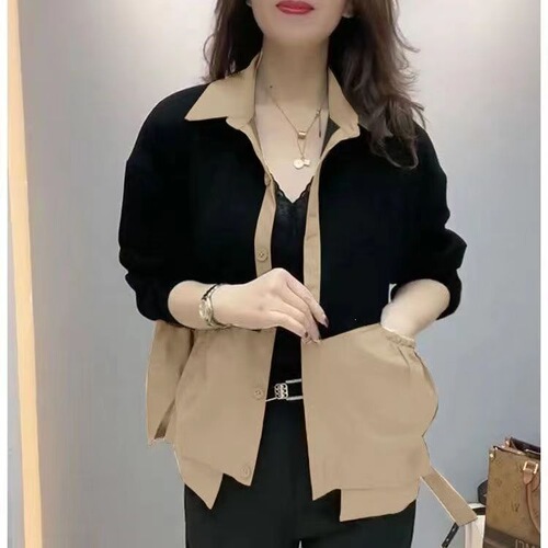 Large size women's coat, simple splicing, all-matching, casual temperament, fashionable, age-reducing autumn, 2026, slimming, slim and light