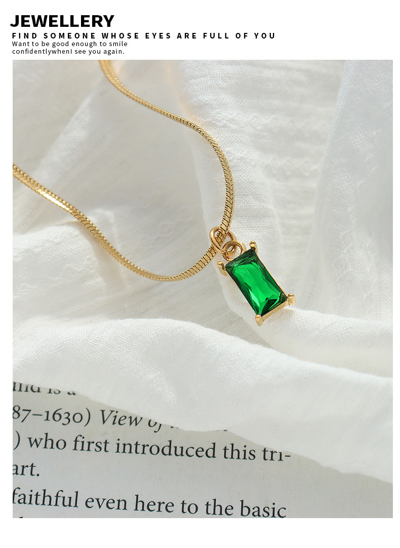 Retro Rectangle Titanium Steel Necklace Plating Zircon Stainless Steel Necklaces_colorza_5