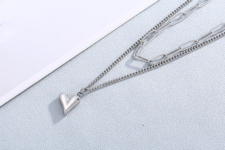 Fashion Stainless Steel Square Chain Double Layer Necklace Love Pendant Necklacepicture6