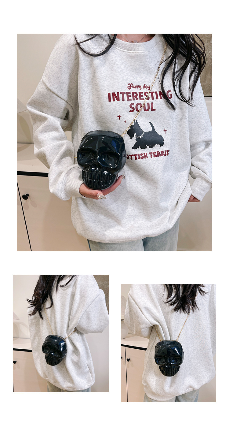 189g Weight Zipper Closure Type Single Shoulder Strap Strap Type Shoulder Bag Bags Type Casual Occasion Plastic Material Skull Pattern All Seasons Season Women's Gender Streetwear Style Oval Shape Mini Size Women's Mini Plastic Skull Streetwear Oval Zipper Shoulder Bag 2