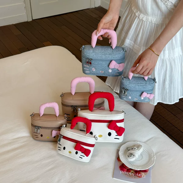 Cartoon handbag for women 2026 new model cute and sweet makeup bag with bow, color-blocking storage versatile crossbody bag