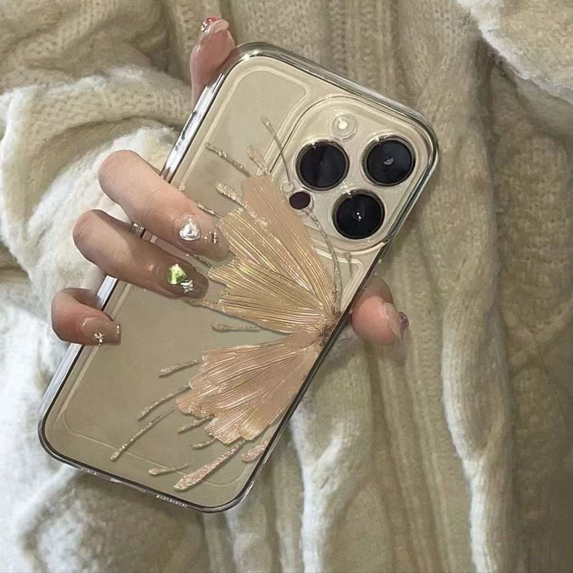 Golden Butterfly para iPhone 16pro funda para teléfono móvil Apple 15 anti-caída 14 Japón y Corea del Sur 13promax nuevo 12pro