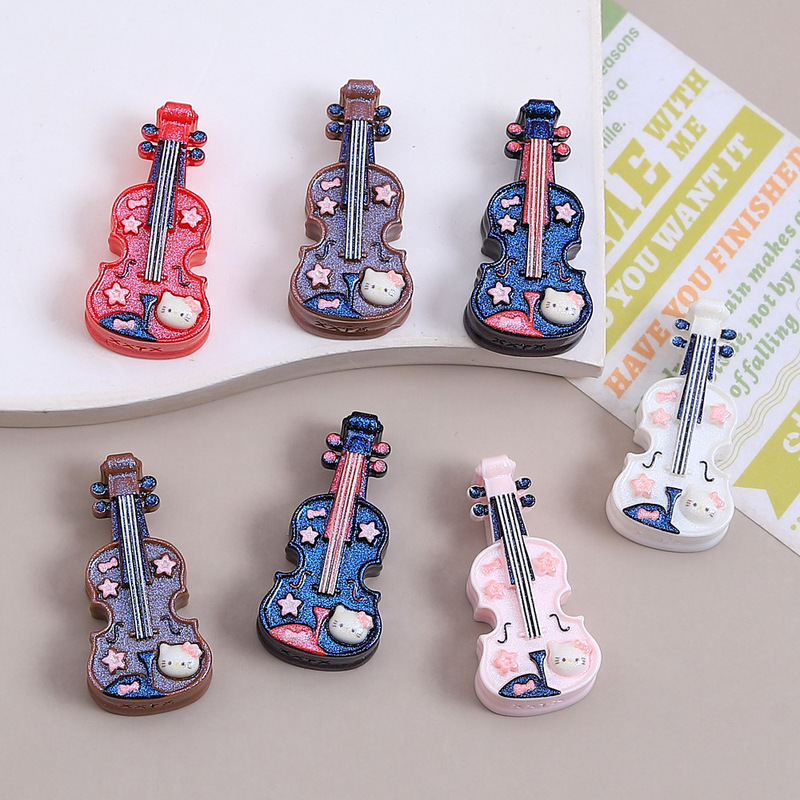 Cartoon Multi-Color Meow Guitar Handmade DIY Cream Glue Accessories Resin Accessories Jewelry Hairpin Material Package Wholesale