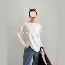 徐大脸吖 干爽凉爽新疆棉tee上衣春基础款宽松长袖白色T恤女磨毛