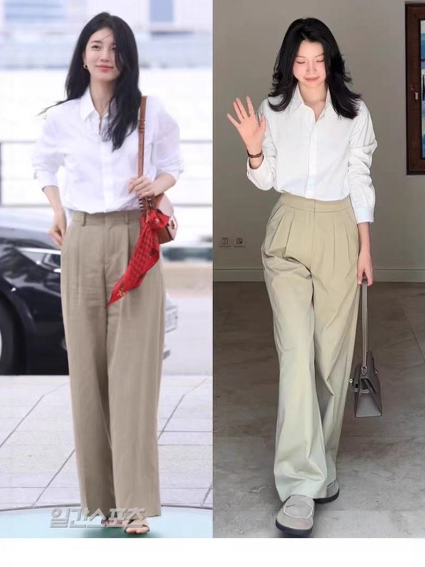 2025年简约百搭宽松显瘦衬气质衫秋季新款上衣+休闲直筒长裤女|undefined
