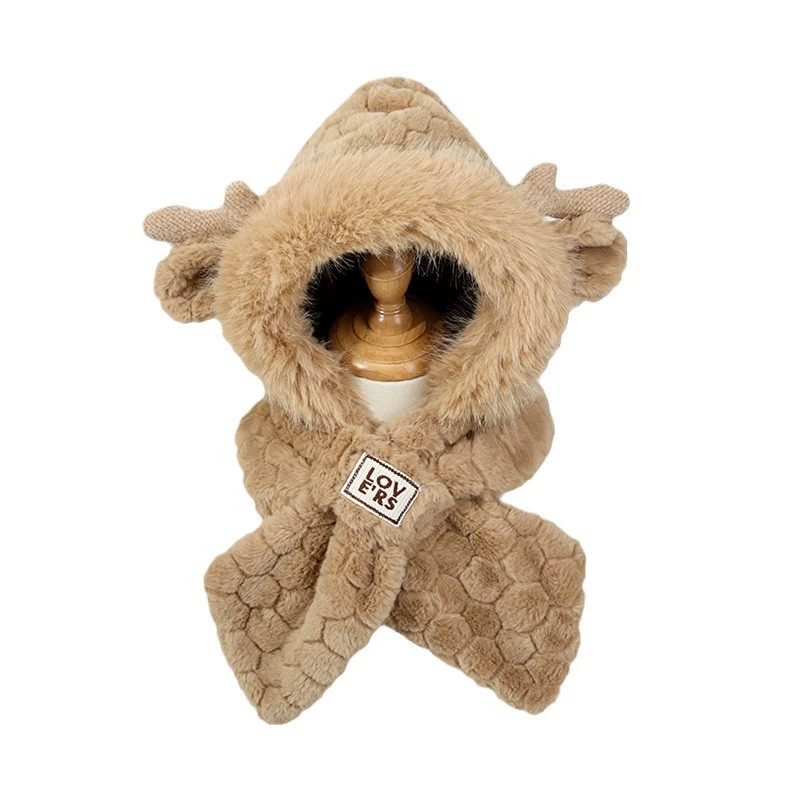 Demi-season cute scarf, velvet keep warm universal hat with hood for students, increased thickness