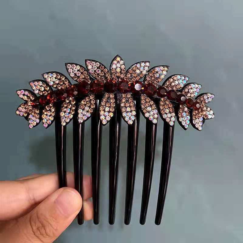 Estilo coreano simple peine del pelo peine insertar peine tocado horquilla oreja de trigo rhinestone bola cabeza updo pelo artefacto accesorios para el cabello peine de SIETE DIENTES