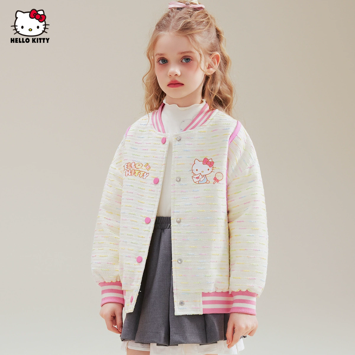 HelloKitty девушка весна и осень боевая бейсбольный костюм 2025 новый милый ветер допаминовый мультяшный пиджак