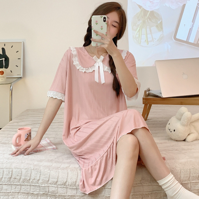 Pijama de verano de mangas cortas cuello de muñeca dulce hadas corte coreana estudiante pijama princesa ropa de estilo doméstico