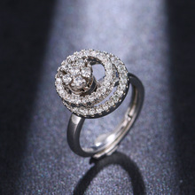 欧美时尚双层圆圈圆形微镶钻旋转式女戒指 幸运减压双环灵动饰品