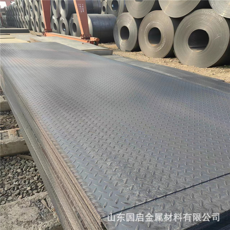 热轧花纹钢板 2mm-9mm厚 6米开平花纹板 扁豆型花纹板加工折弯