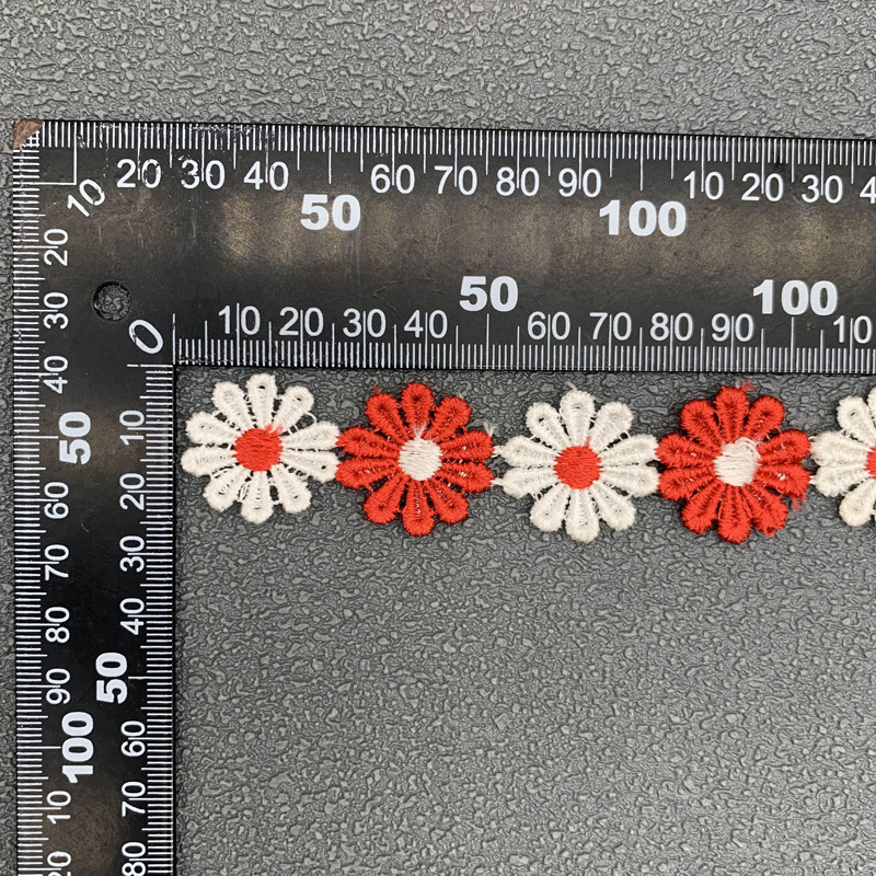 Colorido encaje de diez hojas de la flor de poliéster código de barras de encaje bordado Accesorios en stock al por mayor de encaje hecho a mano de los niños