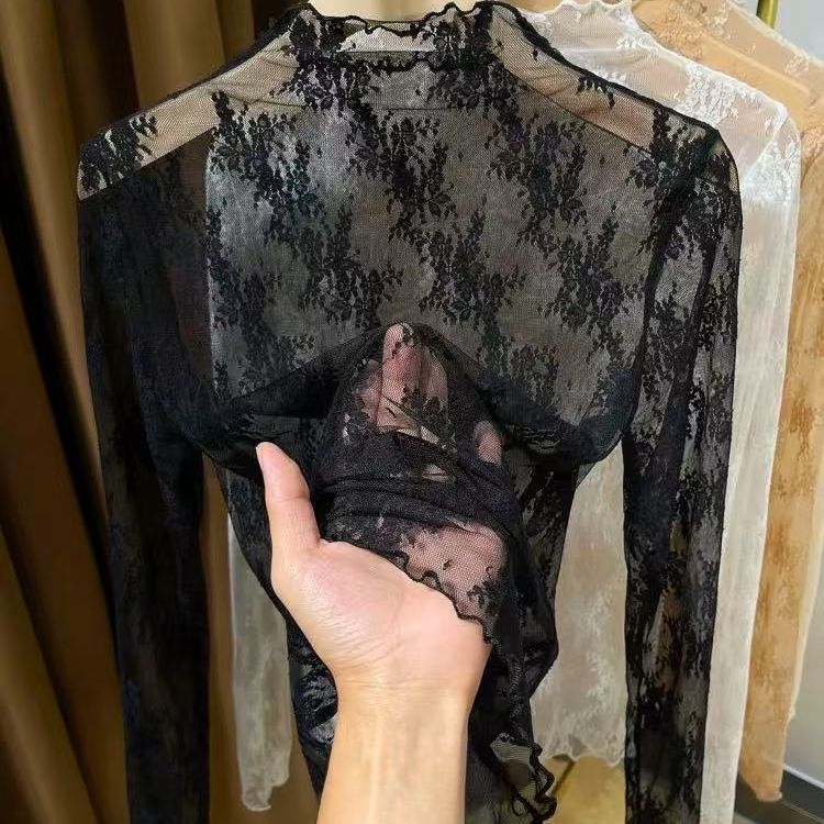 薄款高领蕾丝内搭小衫女秋冬2025新款边网纱打底衫女内搭上衣|undefined