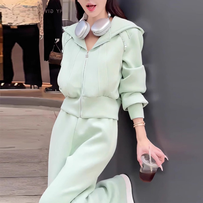 Trendy Street-Style Sportswear Set for Women, Autumn and Winter New Popular Slimming and Age-Reducing Hong Kong Style Sweatshirt and Wide-Leg Pants Two-Piece Set