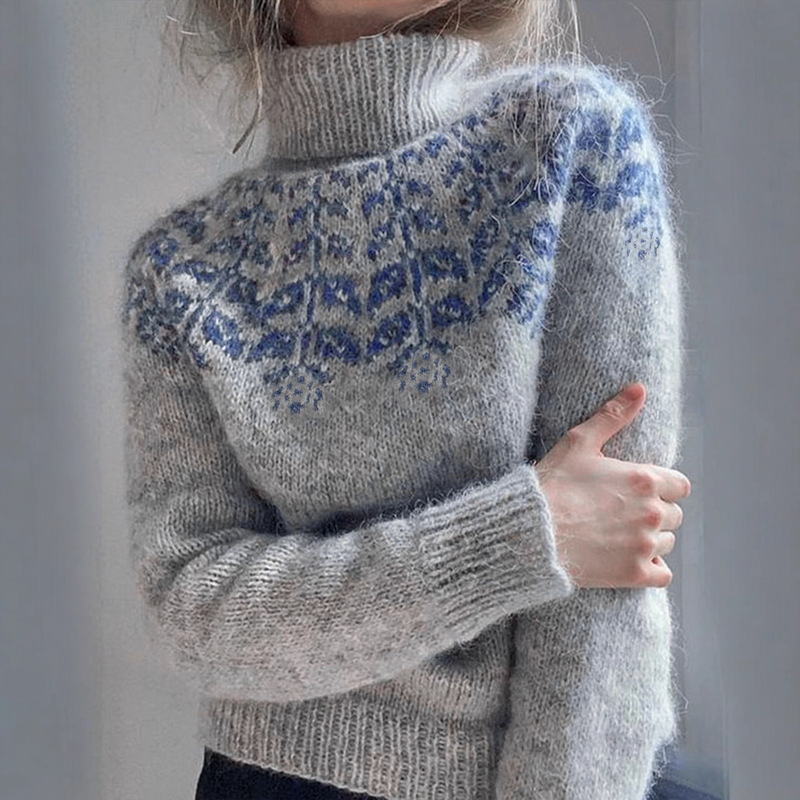 Foreign Trade Cross-Border European and American Amazon Source Manufacturer Round Neck Knitted Turtleneck Sweater for Women with Geometric Pattern Rib Texture Foreign Trade Cross-Border European and American Amazon Source Manufacturer Round Neck Knitted Turtleneck Sweater for Women with Geometric Pattern Rib Texture