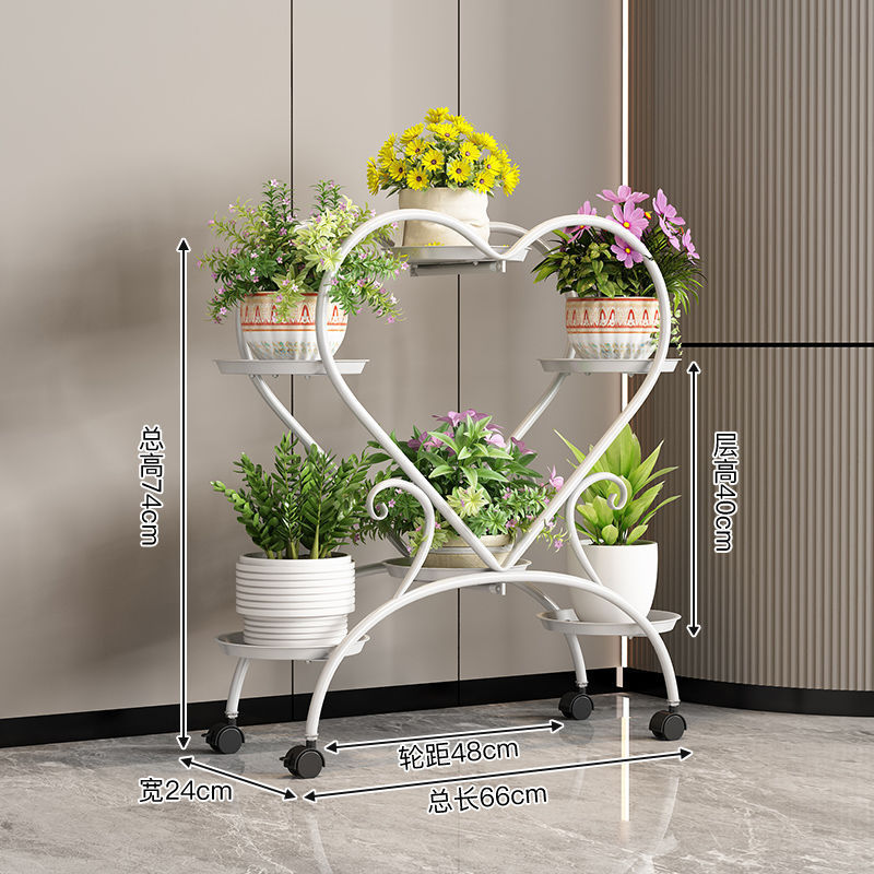 El fabricante del marco de flores de hierro nórdico aterrizó en la Sala de estar de Luoluo verde de varios pisos, con ruedas móviles en el interior del estante de plantas domésticas.