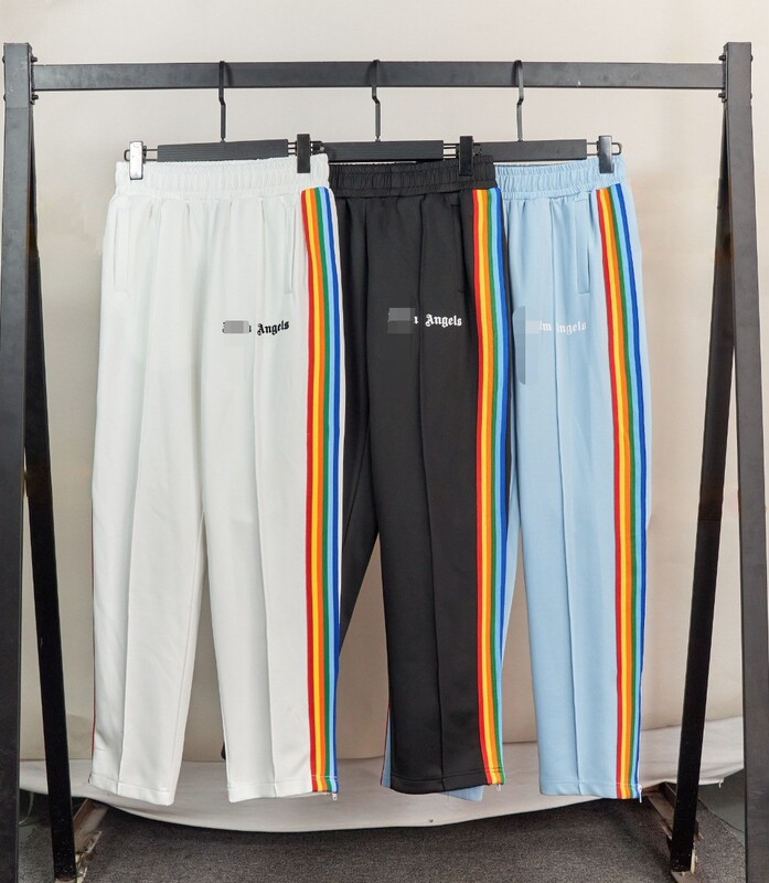 Correct Version Palm Angel Striped Sport Casual Pants Slim-fit Straight Trousers Light Blue Color Ribbon
