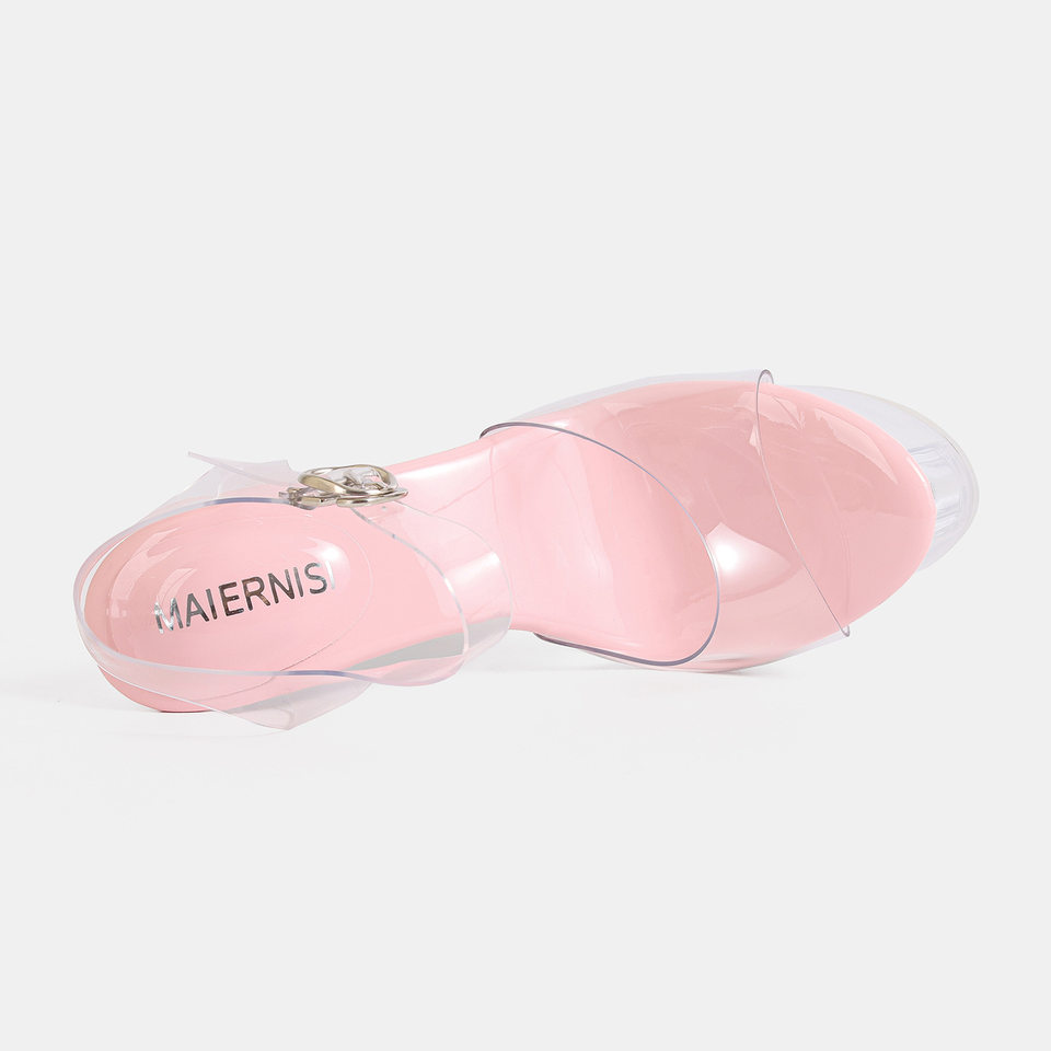 Sandal cao gót siêu cao 19 cm gót nhọn pha lê hở mũi quai cài dự tiệc — Màu bạc, Màu hồng, Màu trắng, Màu tím chi tiết 3