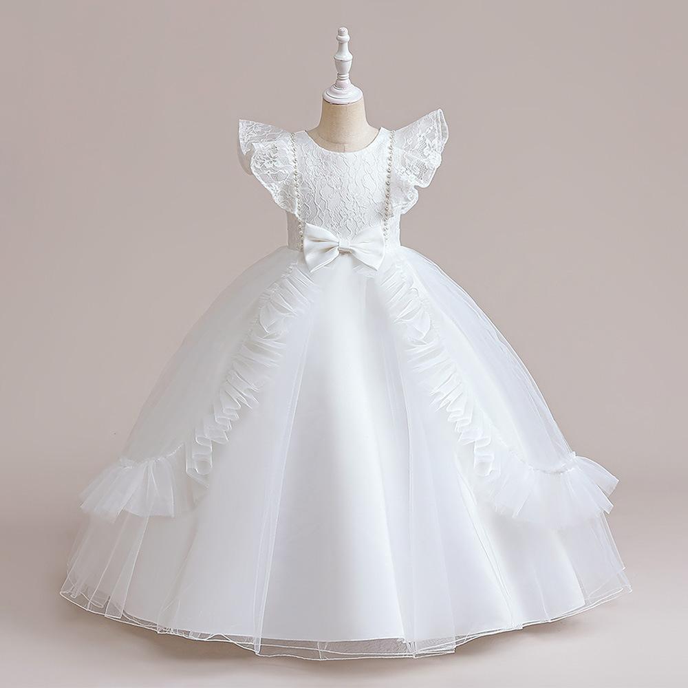 Nuevo vestido de niña de las flores, vestido de princesa de malla, vestido largo de actuación para niños, vestido largo bordado tridimensional, vestidos para niños.