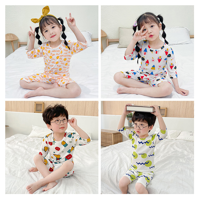 2021 new pattern children Home Furnishings Pyjamas men and women Air conditioning service Korean Edition printing Short sleeved suit On behalf of