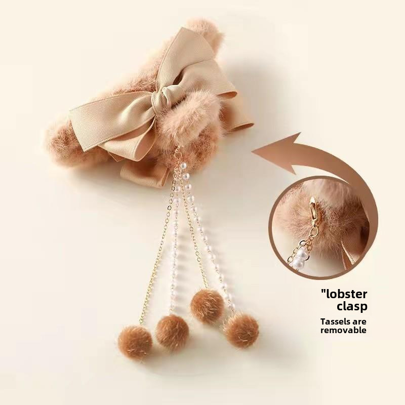 Forcina per capelli transfrontaliera con nodo a farfalla con nappina, impugnatura in peluche, vendita calda, moda autunnale e invernale, all'ingrosso, piastra per la testa posteriore, impugnatura per capelli_voghion.com