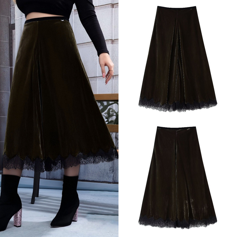 Za Cross-Border Export Spot European and American Style Women's Summer New Fashion Versatile Velvet Lace Skirt