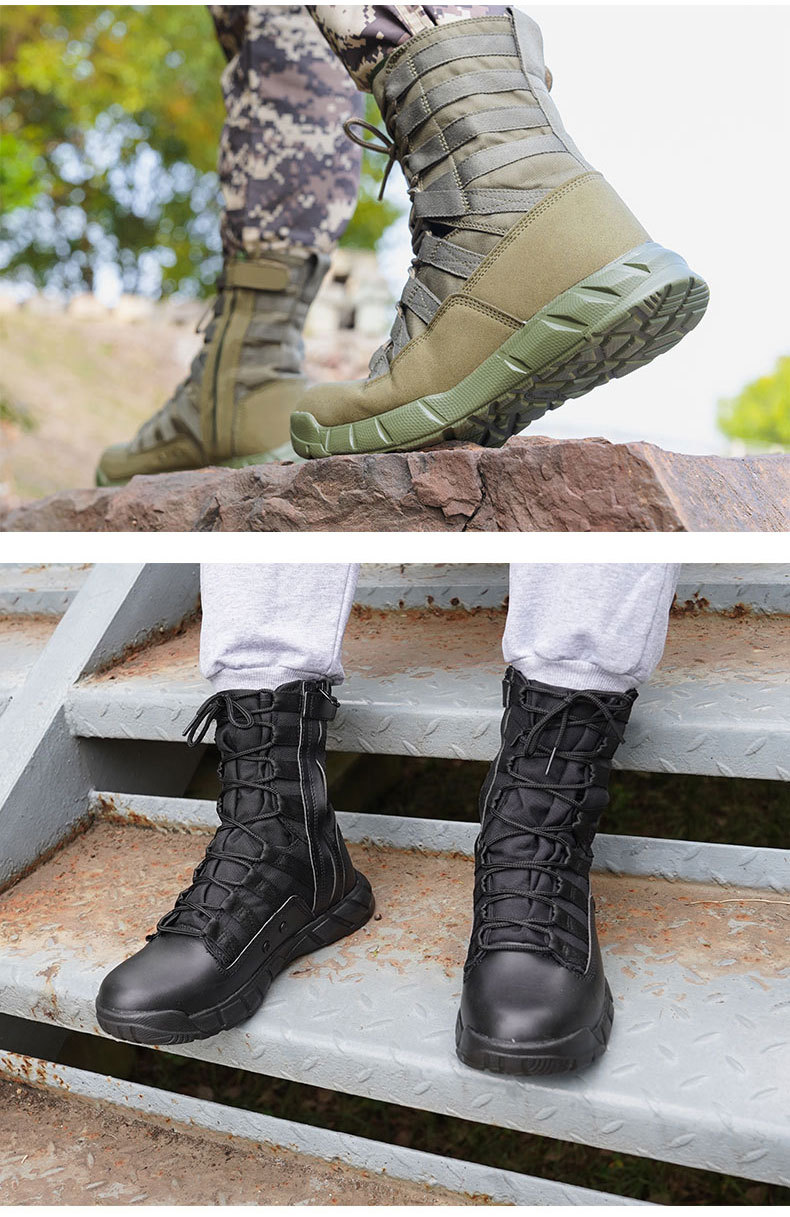 New high-top combat boots Green desert boots Brown boots Light combat boots Training boots_voghion.com
