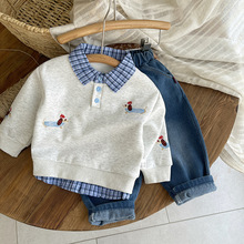 男童卫衣儿童春装2025新款帅气假两件春秋款宝宝炸街休闲百搭上衣