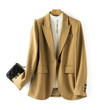 恩迪羊毛西装外套高级感2025秋冬新款气质卡其色毛呢西服女