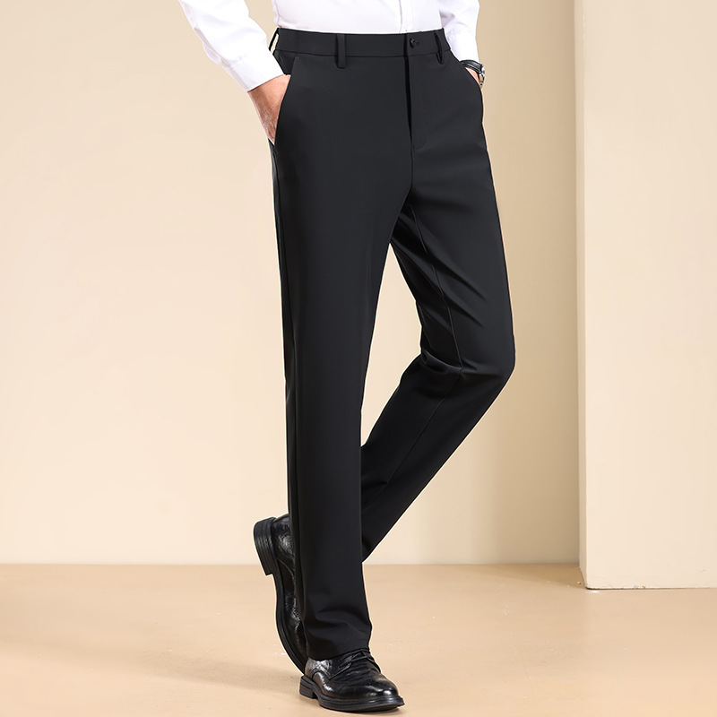 Comercio exterior caliente seda de hielo de verano pantalones casuales de hombre rectos elásticos pantalones de traje de hombre de color sólido de negocios elásticos