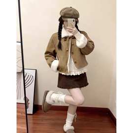 韩系复古仿羊羔毛短款外套女2026秋冬季小个子百搭显瘦超好看上衣