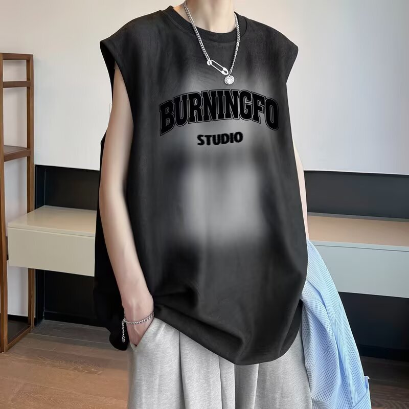 American-style Suede Waistcoat Men's Summer Heavy Trendy Brand Loose Wide Shoulder Sleeveless T-shirt Sports Vest