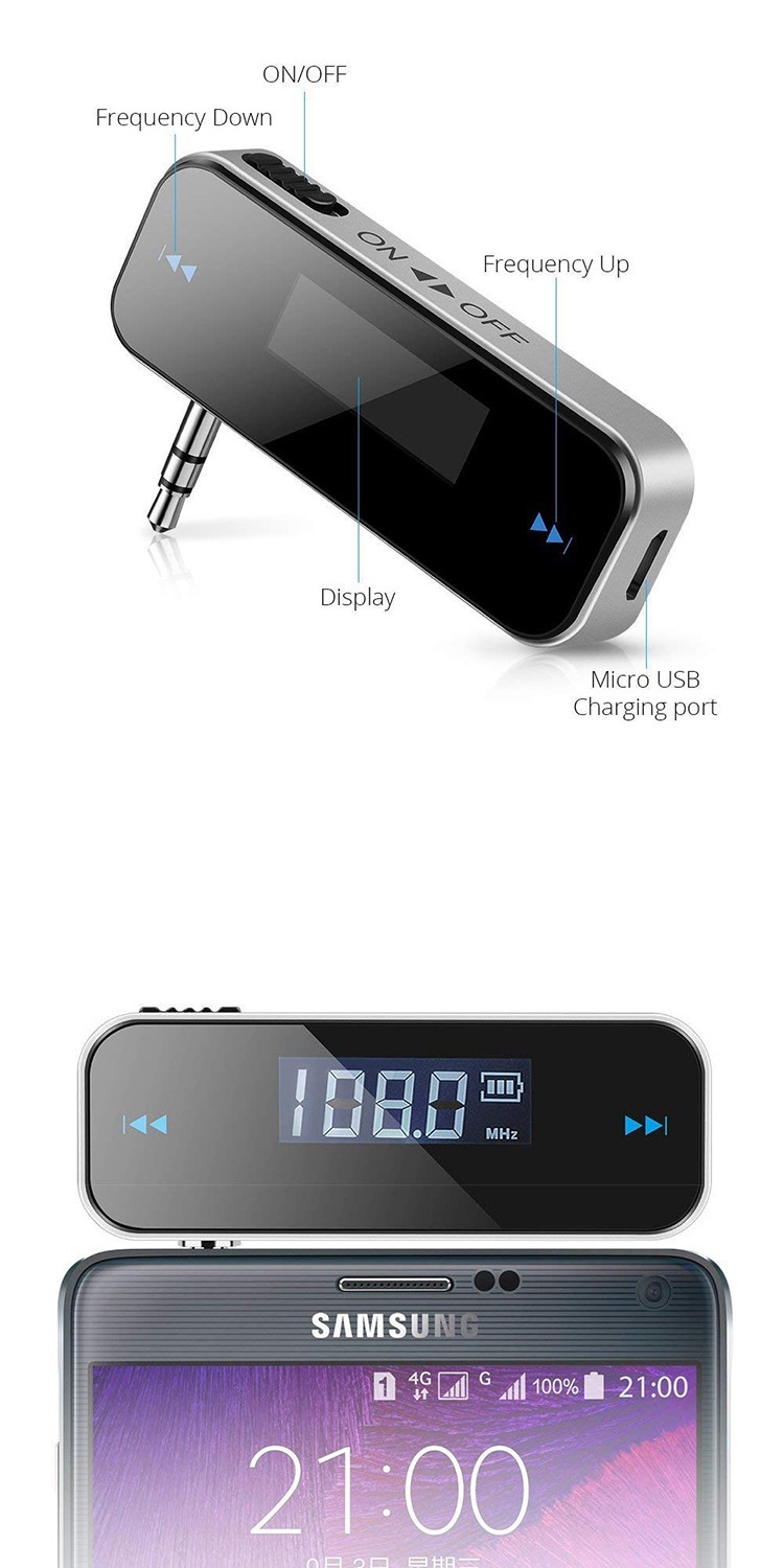 Fm Car Transmitter 3.5mm Wireless Audio Transmitter Apple Android Phone Universal Car Fm Aux