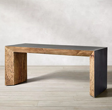 美式乡村复古原木书桌美国RH原单家用茶桌现代简约轻奢实木办公桌