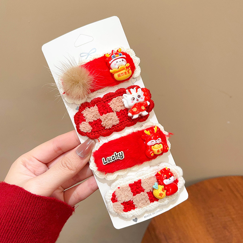 Estilo chino Año Nuevo tocado de Año Nuevo para Niños Accesorios para el cabello de peluche niña arco Año Nuevo horquilla bebé horquilla festiva