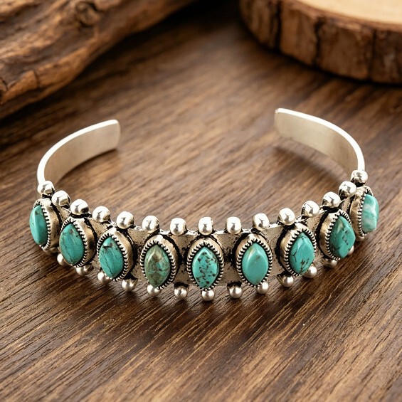 Cross-Border Hot-Selling Bohemian Style Turquoise Open Bracelet Amazon Foreign Trade Vintage Pattern Bracelet Bangle Cross-Border Hot-Selling Bohemian Style Turquoise Open Bracelet Amazon Foreign Trade Vintage Pattern Bracelet Bangle
