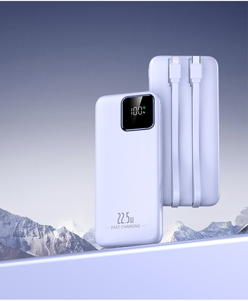 Çapraz Sınır Toptan 22.5W Süper Hızlı Şarj Entegre Kablolu Powerbank 20000mAh Taşınabilir Pil Özel LOGOlu