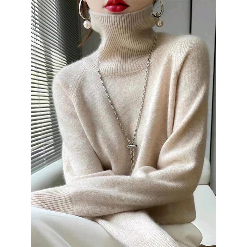 High-end Lapel 100 Pure Woolen Sweater Women's Turtleneck Knitted Loose Sweater Solid Color Pullover Base Shirt Autumn and Winter High-end Lapel 100 Pure Woolen Sweater Women's Turtleneck Knitted Loose Sweater Solid Color Pullover Base Shirt Autumn and Winter
