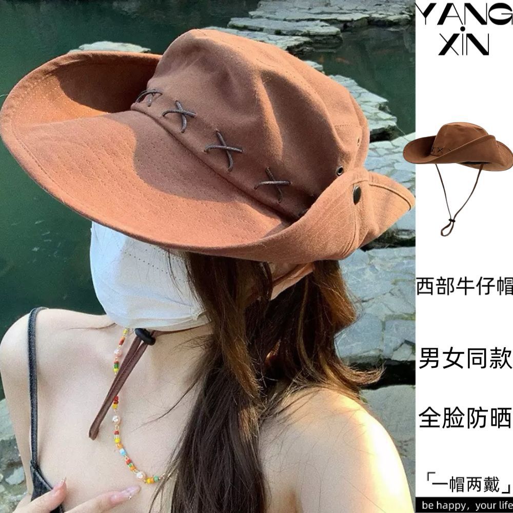 西部牛仔帽子春夏季女防晒遮阳帽美式复古户外露营大檐男女登山帽