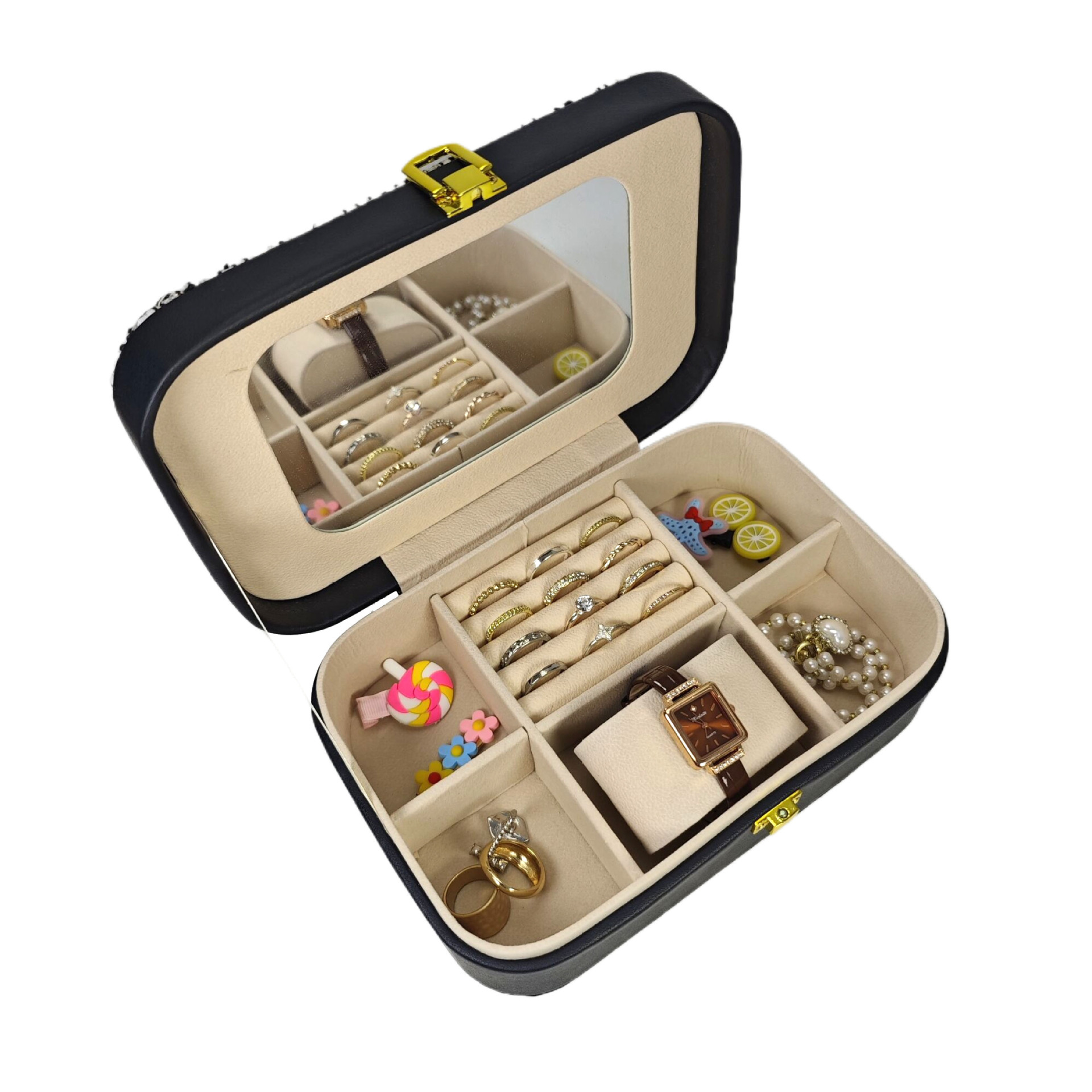 现货格子面料首饰盒六分隔戒指耳环耳钉手表发饰项链收纳盒LG7335