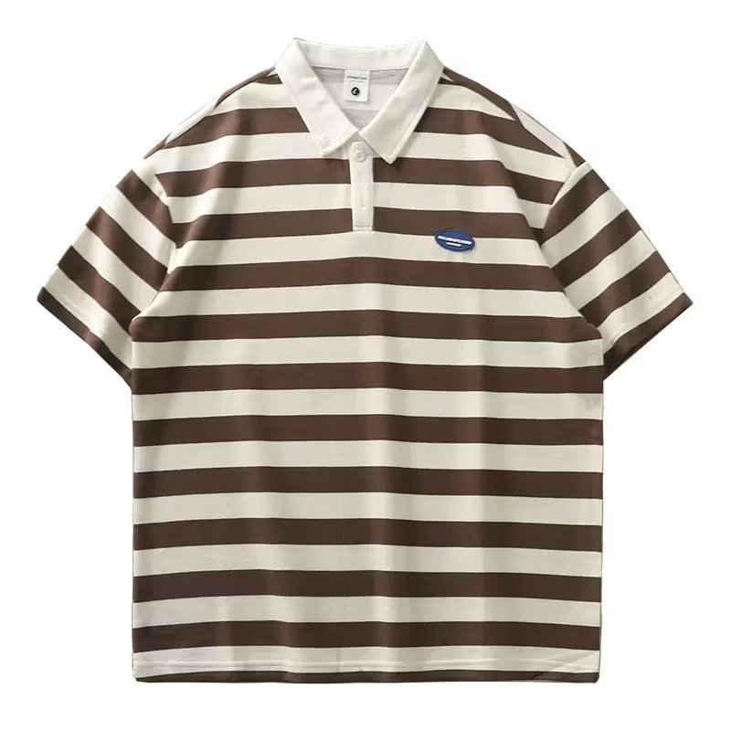 Other Shirt Striped Short-Sleeve Polo Brown White