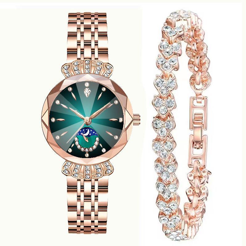 New Cross-Border Women's Popular Fashion Retro Diamond-Encrusted Dial Steel Band Niche Luxury Quartz Watch Non-Mechanical Watch